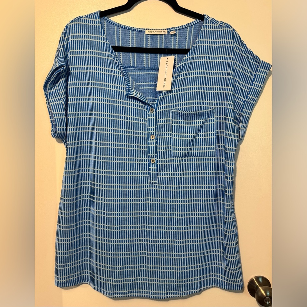 Notations Women's Blue Button Down Henley Shirt - NWT